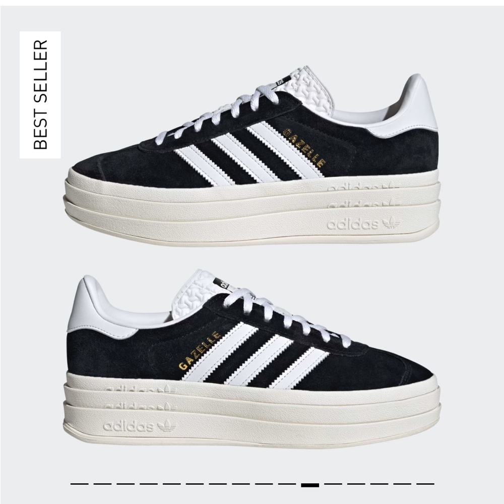 adidas Gazelle Black and White Platform Sneakers